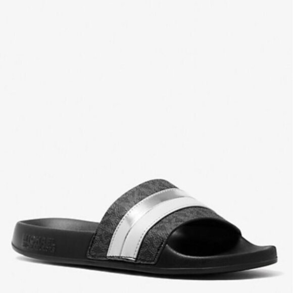 Michael Kors Brandy Signature Logo Slides Black Size 9 NIB - Picture 1 of 6